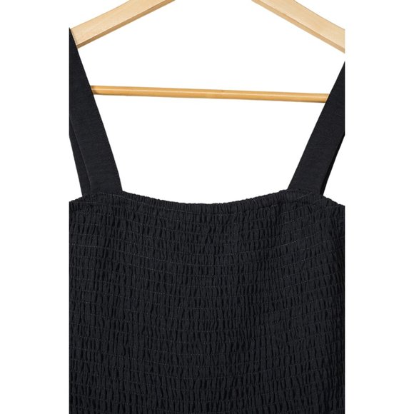 Black Smocked Sleeveless Wide Leg Jumpsuit with Pockets - Picture 9 of 16